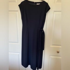 Calvin Klein Navy Blue Midi Dress Size 10 | Cap Sleeve Pleated